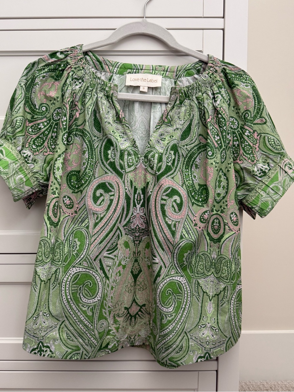 Love the Label Dawson Paisley Puff Sleeve Top Size Small